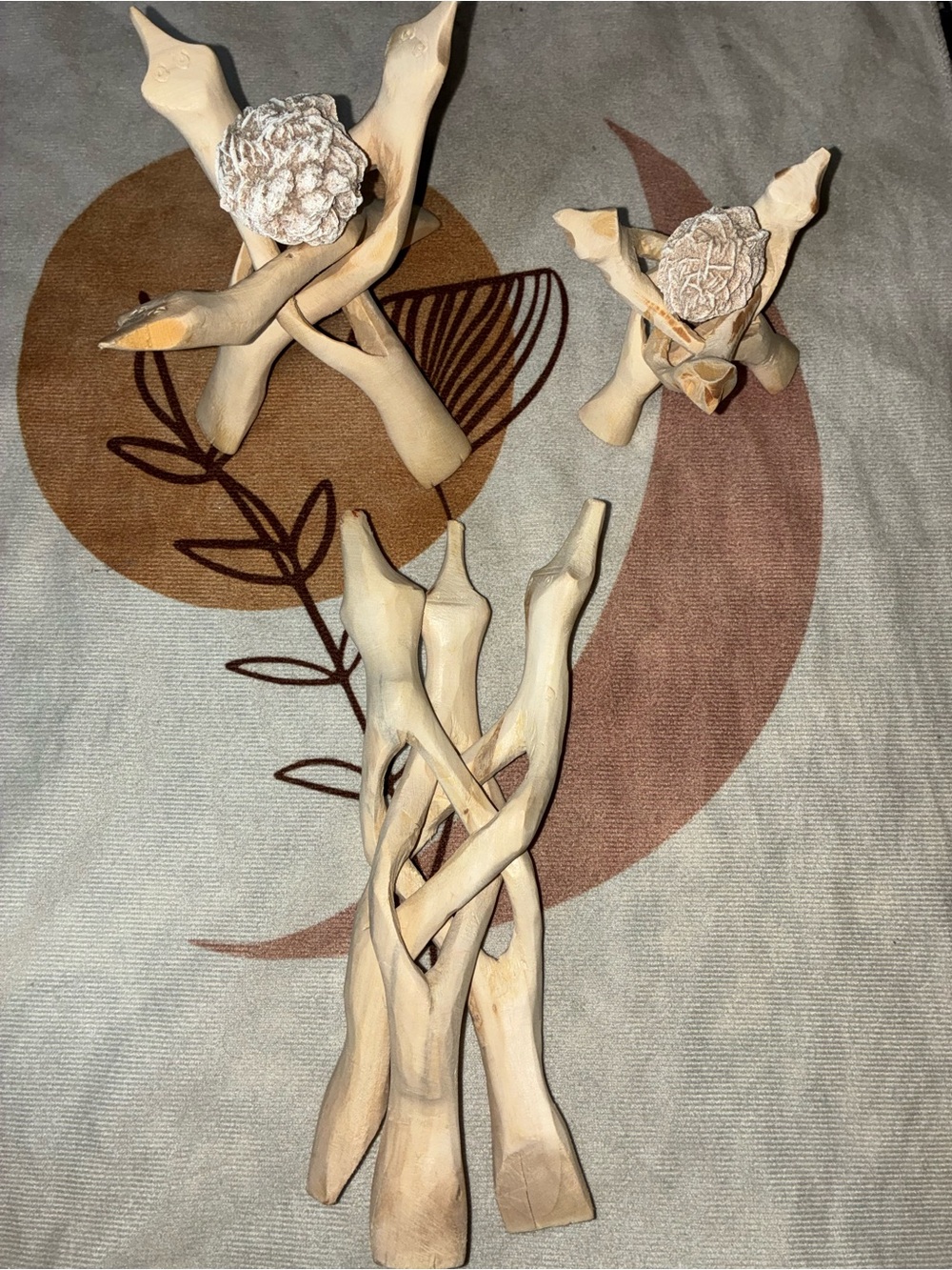 Desert Rose Stones with Driftwood Style Decorative Stands - Natural Beige